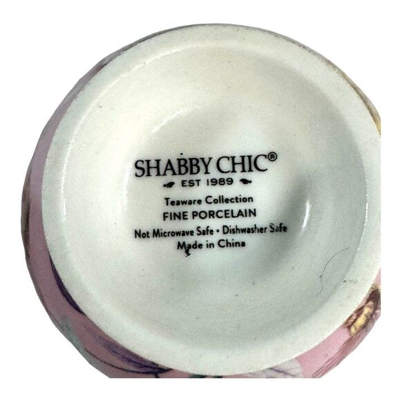 Shabby Chic Fine Porcelain Teacup & Saucer Set Floral Bird Design Pink 3” Cup - Picture 7 of 9